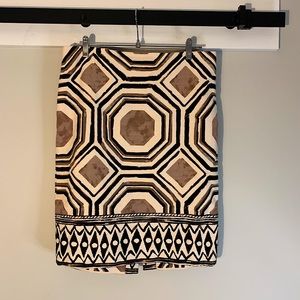 Ann Taylor Loft, Cream, Black & Tan Geometric Pattern, Size 10, Pencil Skirt